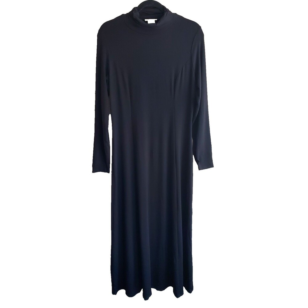 TravelSmith Maxi Dress Long Sleeve Mock Turtleneck Stretch Knit Modest Black M